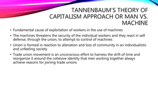TANNENBAUM’S THEORY OF
CAPITALISM APPROACH OR MAN VS.
MACHINE
• Fundamental cause of exploitation of workers in the use of...
