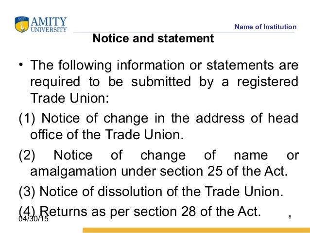 trade union act Trade union (first amendment) act, 2055 preamble: whereas it is expedient to make legal provision regarding registration, operation of trade union and other necessary provisions relating to it for the protection and promotion of professional and occupational rights of the workers, and self employed workers, working inside or outside the. trade union act Trade union (first amendment) act, 2055 preamble: whereas it is expedient to make legal provision regarding registration, operation of trade union and other necessary provisions relating to it for the protection and promotion of professional and occupational rights of the workers, and self employed workers, working inside or outside the.