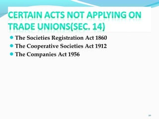 The Societies Registration Act 1860
The Cooperative Societies Act 1912
The Companies Act 1956
20
 