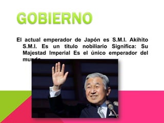 El actual emperador de Japón es S.M.I. Akihito
  S.M.I. Es un titulo nobiliario Significa: Su
  Majestad Imperial Es el único emperador del
  mundo
 
