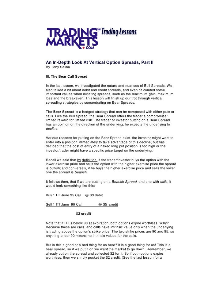 Options trading vertical spread