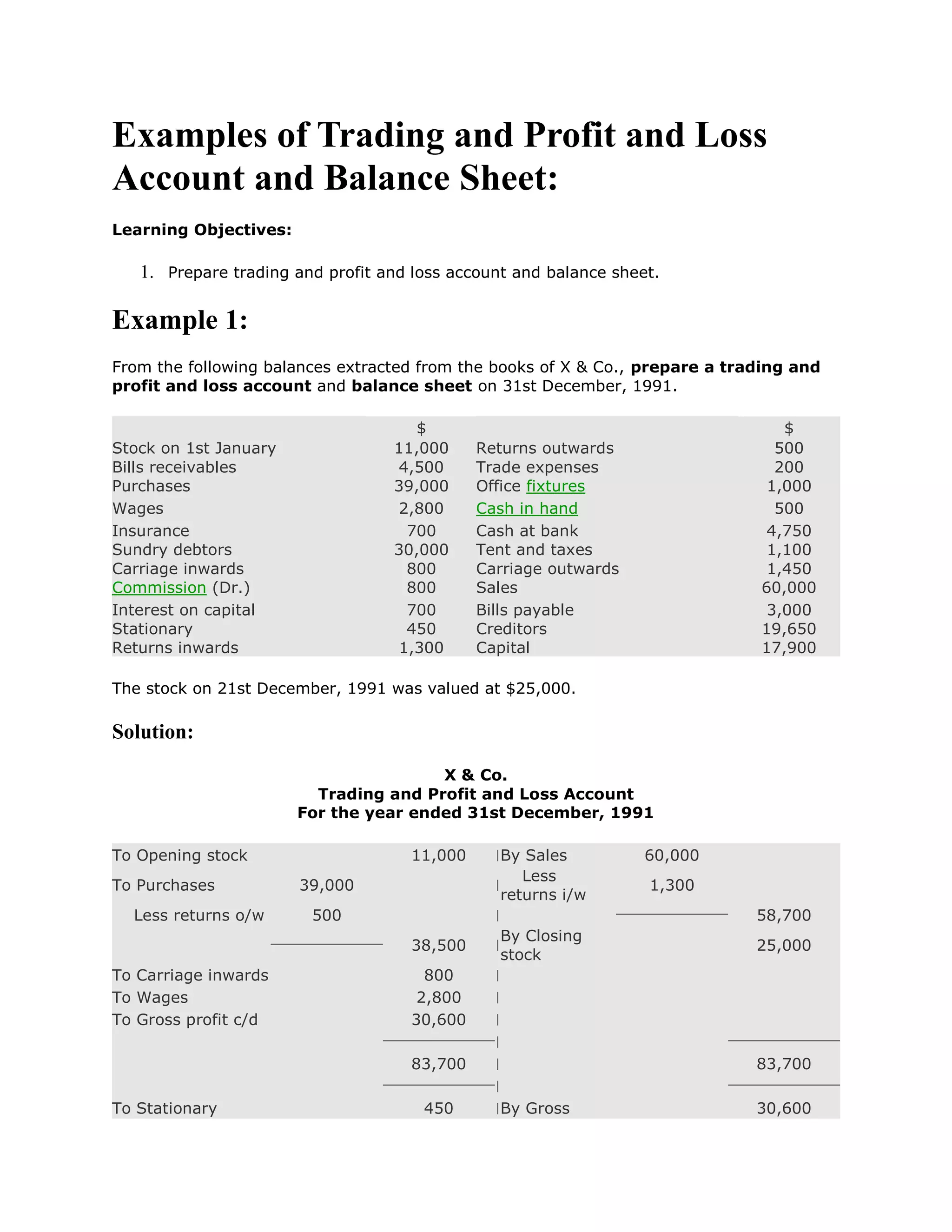 Trading,pl and balance sheet | DOCX