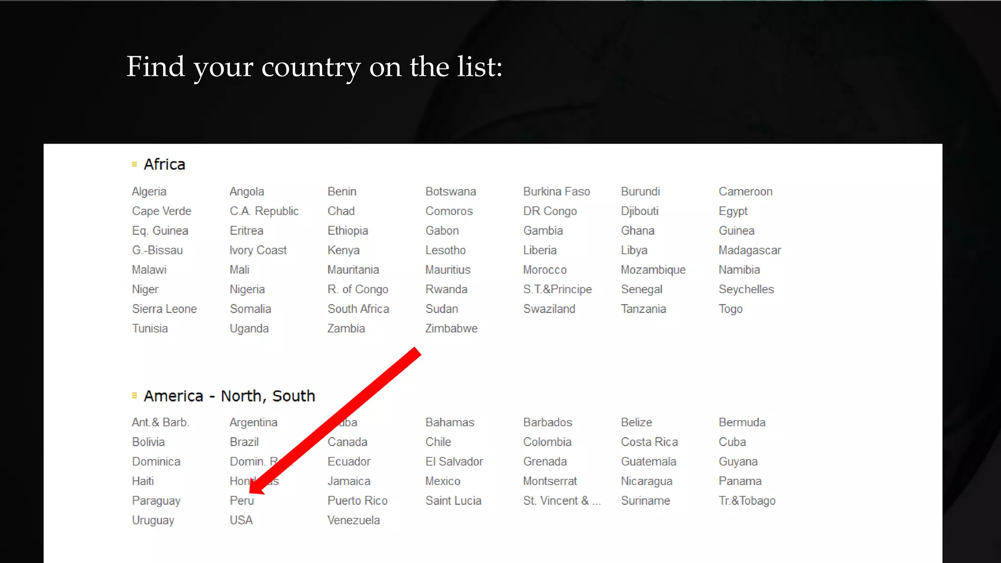 Find your country on the list:
 