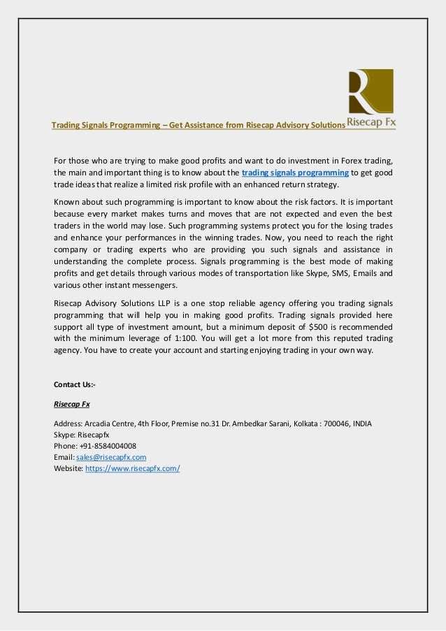 Trading Signals Programming Get Assistance From Risecap Advisory So - 