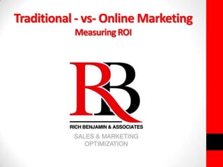 Traditional - vs- Online Marketing
           Measuring ROI
 