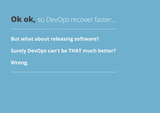 But what about releasing software?
Surely DevOps can't be THAT much better?
Wrong.
Ok ok, so DevOps recover faster...
 
