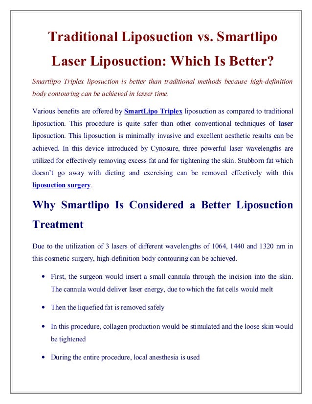 Traditional Liposuction vs. Smartlipo Laser Liposuction Which Is Better?