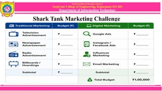 Sanjivani Rural Education Society’s
Sanjivani College of Engineering, Kopargaon-423 603
Department of Information Technology
Shark Tank Marketing Challenge
 