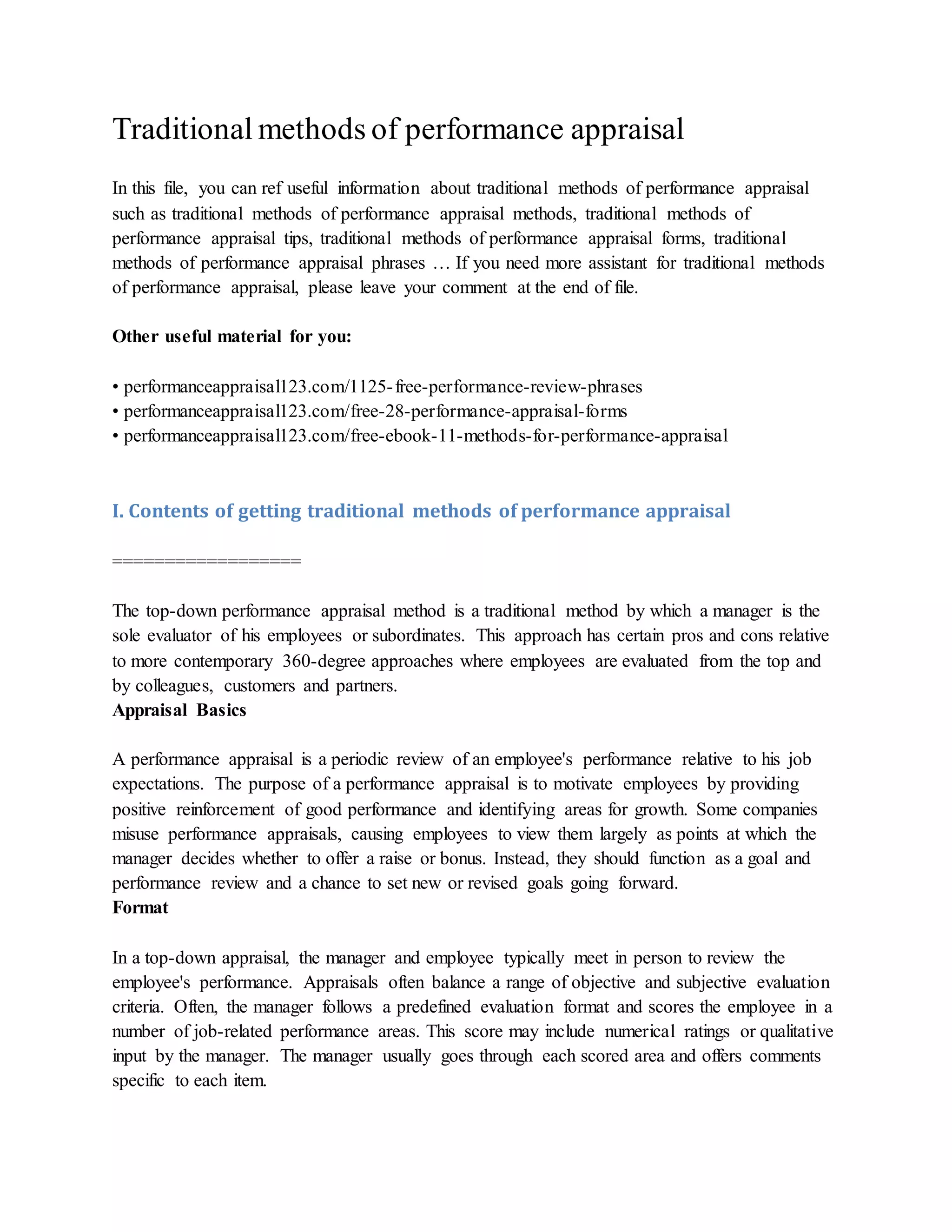 Traditional methods of performance appraisal | DOCX
