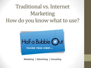 Traditional vs. Internet
Marketing
How do you know what to use?
 