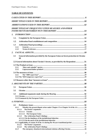 Final Report Ukraine – Wood Products
2
TABLE OF CONTENTS
CASES CITED IN THIS REPORT..........................................