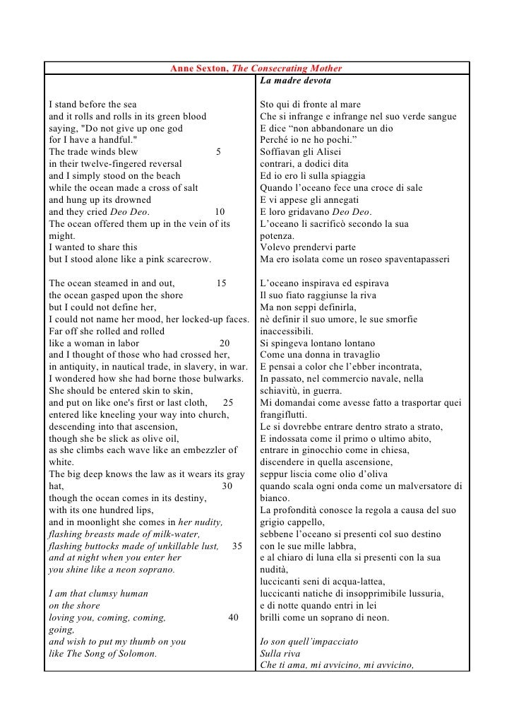 Traduzione Funeral Blues, 256 e The Consacrating Mother