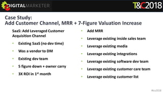 Case Study:
Add Customer Channel, MRR + 7-Figure Valuation Increase
SaaS: Add Leveraged Customer
Acquisition Channel
• Exi...