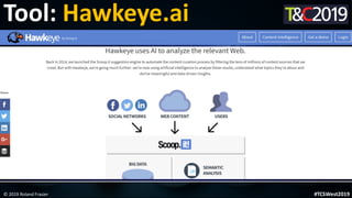 This is a sample of bold
text on a full color slide.
This is good for quotes, stats,
dividers,etc.
Tool: Hawkeye.ai
© 2019 Roland Frasier #TCSWest2019
 