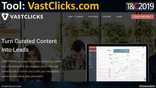 This is a sample of bold
text on a full color slide.
This is good for quotes, stats,
dividers,etc.
Tool: VastClicks.com
© 2019 Roland Frasier #TCSWest2019
 