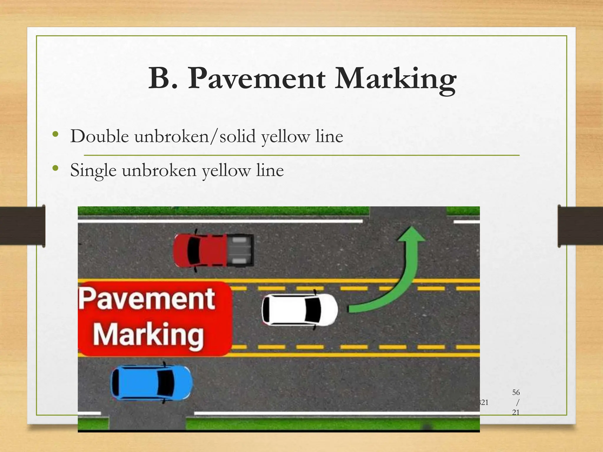 B. Pavement Marking
• Double unbroken/solid yellow line
• Single unbroken yellow line
20080821
56
/
21
 