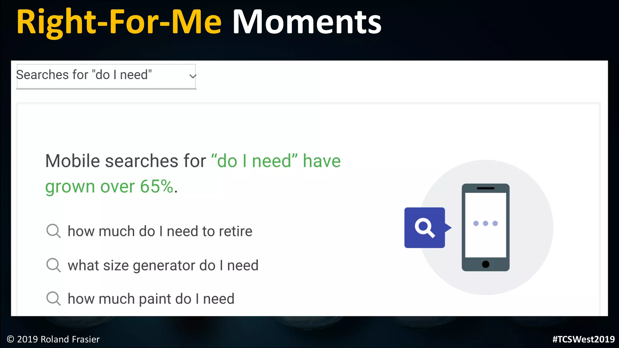 © 2019 Roland Frasier
Right-For-Me Moments
#TCSWest2019
 