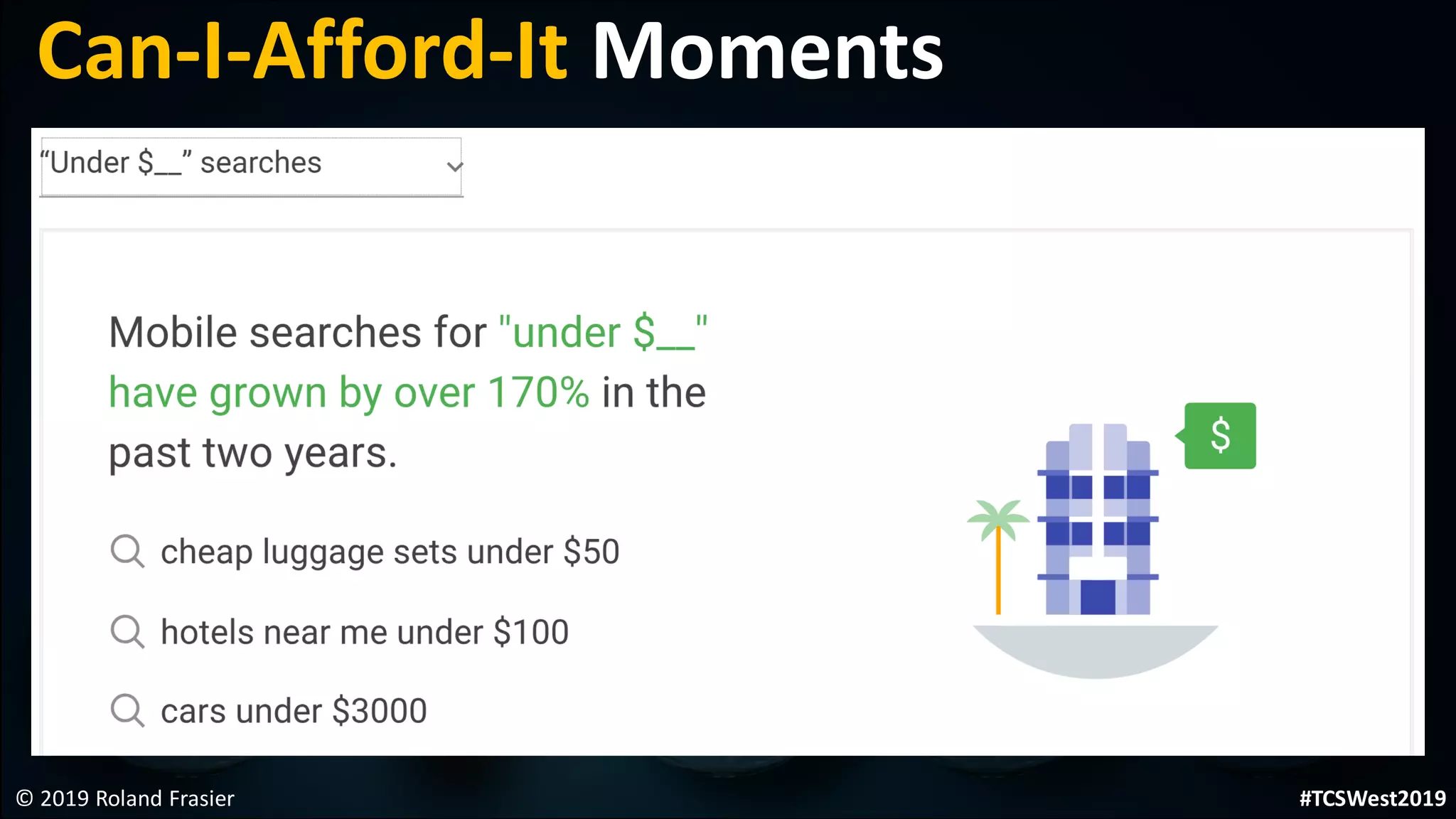 © 2019 Roland Frasier
Can-I-Afford-It Moments
#TCSWest2019
 