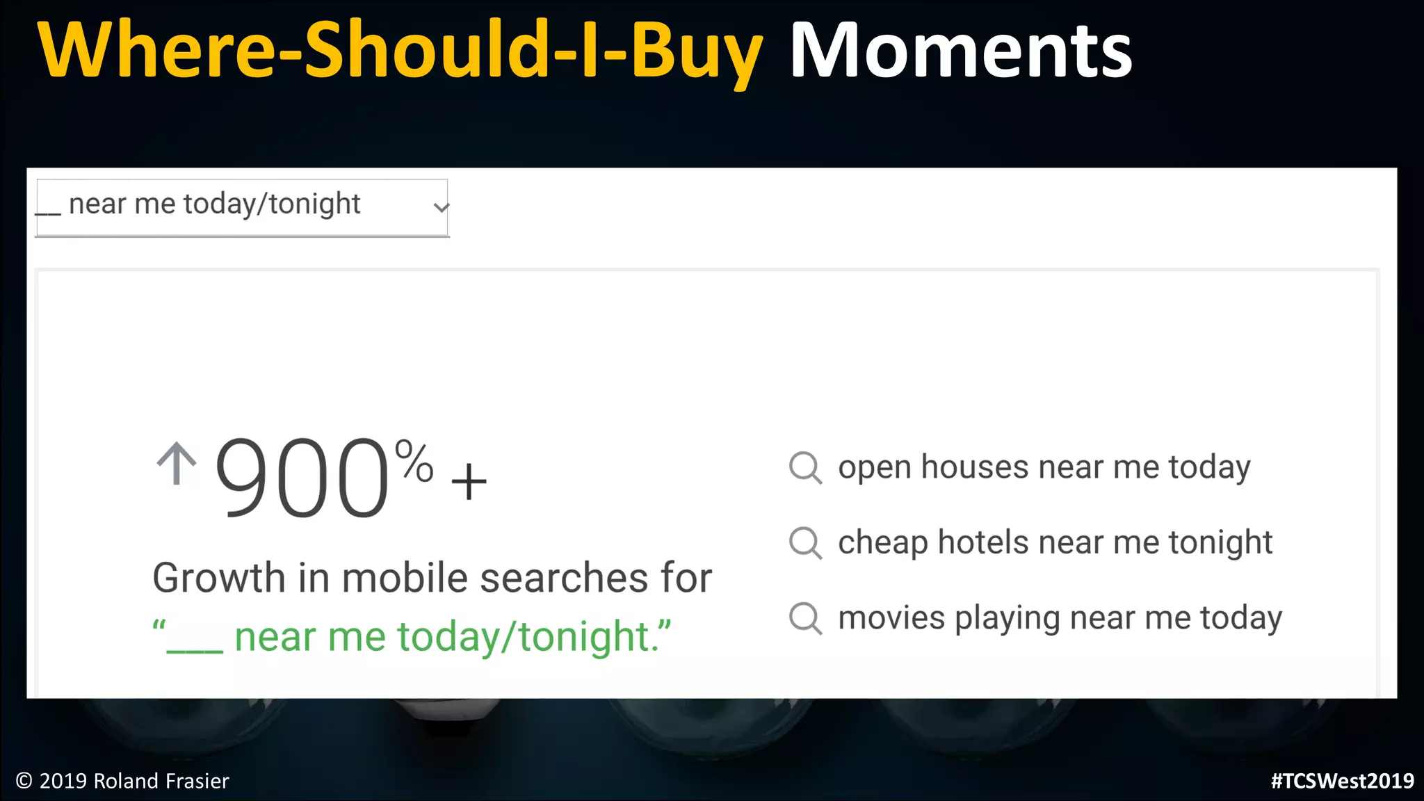 © 2019 Roland Frasier
Where-Should-I-Buy Moments
#TCSWest2019
 