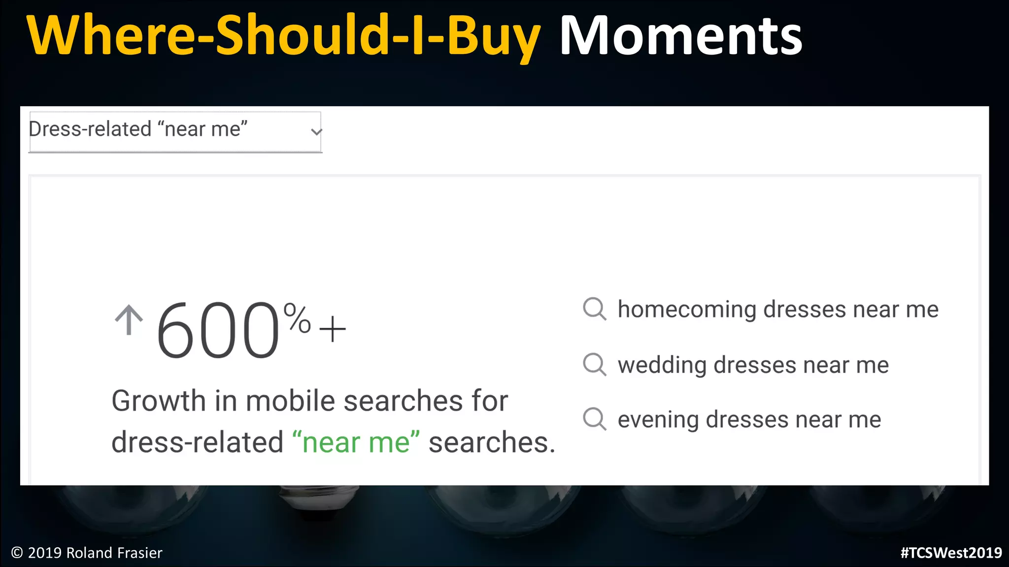 © 2019 Roland Frasier
Where-Should-I-Buy Moments
#TCSWest2019
 