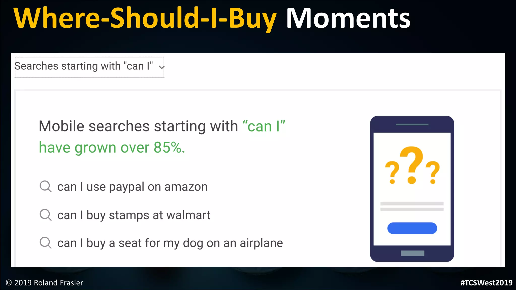 © 2019 Roland Frasier
Where-Should-I-Buy Moments
#TCSWest2019
 