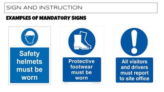 SIGN AND INSTRUCTION
EXAMPLES OF MANDATORY SIGNS
 