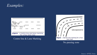 Examples:
Centre line & Lane Marking
No passing zone
Source: NPTEL Notes
 