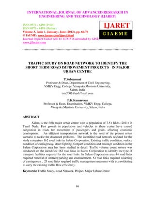 Traffic study on road network to identify the short term road ...