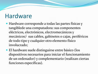 El concepto fundamental de la Computación  es el concepto de algoritmo.Software El Software es el soporte lógico e intangible  que permite que la computadora pueda desempeñar tareas inteligentes, dirigiendo a los componentes físicos o hardware con instrucciones y datos a través de diferentes tipos de programasel software es toda la información procesada por los sistemas informáticos: programas y datos.