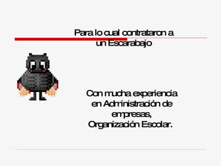 P ara l o  cual contrataron a un Escarabajo C on mucha experiencia en Administración de empresas, Organización Escolar.  