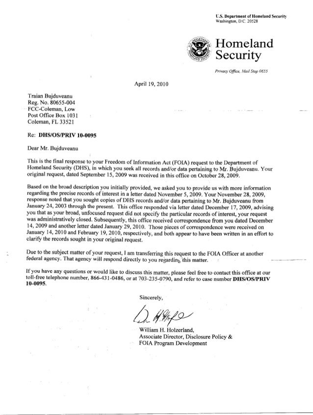 freedom of information act form letter