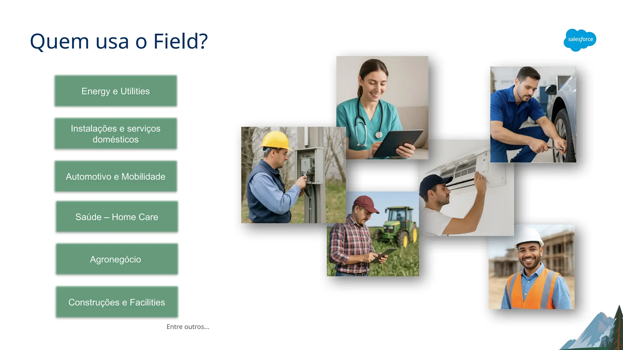 Quem usa o Field?
Energy e Utilities
Saúde – Home Care
Instalações e serviços
domésticos
Agronegócio
Automotivo e Mobilidade
Construções e Facilities
Entre outros…
 