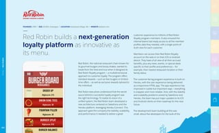 Red Robin, the national restaurant chain known for
its gourmet burgers and boozy shakes, wanted to
break from the tried and true when it designed its
Red Robin Royalty program — a multidimensional
approach to customer loyalty. The program offers
standard rewards — such as free burgers or limited-
time offers — as well as exclusive rewards tailored to
the individual.
Red Robin executives understood that the secret
sauce behind a successful loyalty program was
the right technology. To realize its vision of a
unified system, the Red Robin team developed a
new architecture centered on Salesforce and the
Heroku platform, leveraging Heroku Connect. This
approach gave the company the stability, scalability,
and performance it needed to deliver a great
customer experience to millions of Red Robin
Royalty program members. It also ensured the
internal teams had ready access to all the member
profiles data they needed, with a single point-of-
truth view for each customer.
Members can access their Red Robin Royalty
account on the web or on their iOS or Android
device. They have a full view of all their accrued
benefits, plus any news, events, or special deals
specific to their profile and preferences — for
example, their nearest restaurant location or their
family status.
The customer-facing program experience is built on
Heroku, with the user experience being delivered
as a responsive HTML app. The app experience has
improved in subtle but important ways — everything
is snappier and more reliable. And, with the stability
and scalability problems solved by Salesforce and
Heroku, the team has put major updates to its iOS
and Android clients on their roadmap for the near
future.
The development team building all this was
small, about five developers for the bulk of the
FOUNDED 1969 | SIZE 29,000+ Employees | LOCATION Greenwood Village, WA | WEBSITE redrobin.com
Red Robin builds a next-generation
loyalty platform as innovative as
its menu.
101
RETAIL|REDROBIN
 