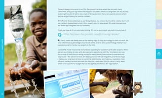 There are always comments in our PRs. Every once in a while we will see one with many
comments. It’s a good sign when that happens because it means our engineers are very actively
reviewing the code. I’d rather see a clash of strong opinions than a very passive process where
people are just looking for obvious mistakes.
If the Priority Review addresses a user-facing feature, our product team and/or creative team will
use Heroku’s Review Apps to test it from a user’s point of view as well. It’s great how seamless
the review app integrates into our workflow.
Finally, we have all of our automated testing. If it can be automated, we prefer to automate it.
Q: What has been the greatest benefit to using Heroku?
A: charity: water has always been at the leading edge of using technology to drive our work. We
raise a tremendous percentage of our funds online, and we also use technology heavily in our
operations and to monitor our projects in the field.
Our 100% model means that we fundraise separately for operations and water projects. When
we can save money on ops, we’re also saving on opportunity cost. Our fundraisers can now
focus more of their time on raising money for water. Heroku’s services are so seamless and
easy to use — the add-on services, the deploy process with Git integration, and Review Apps
— it allows our engineers to focus on work that raises money and makes our operation more
efficient. Heroku’s services eliminate the need for a dedicated DevOps role at charity: water,
which saves operational budget that can be applied elsewhere in the organization.
NONPROFIT|CHARITY:WATER
66
 