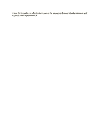 one of the five trailers is effective in portraying the sub genre of supernatural/possession and
appeal to their target audience.
 