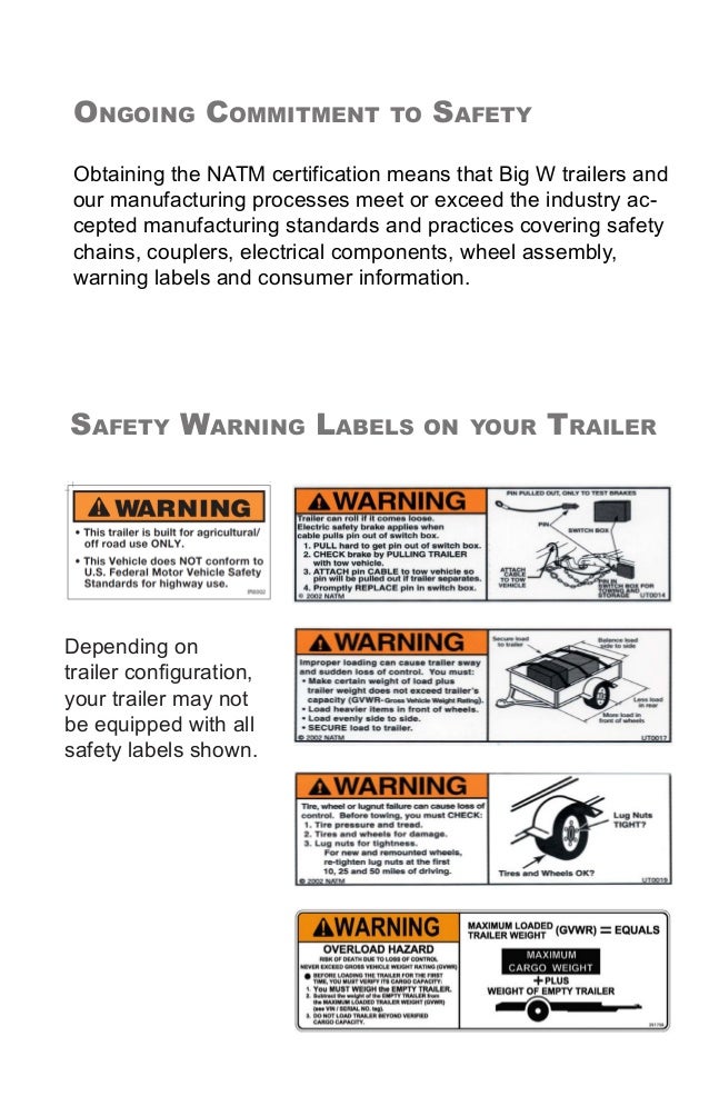 Big W Sales Trailer Manufacturing Trailer Safety & Compliance Docum…