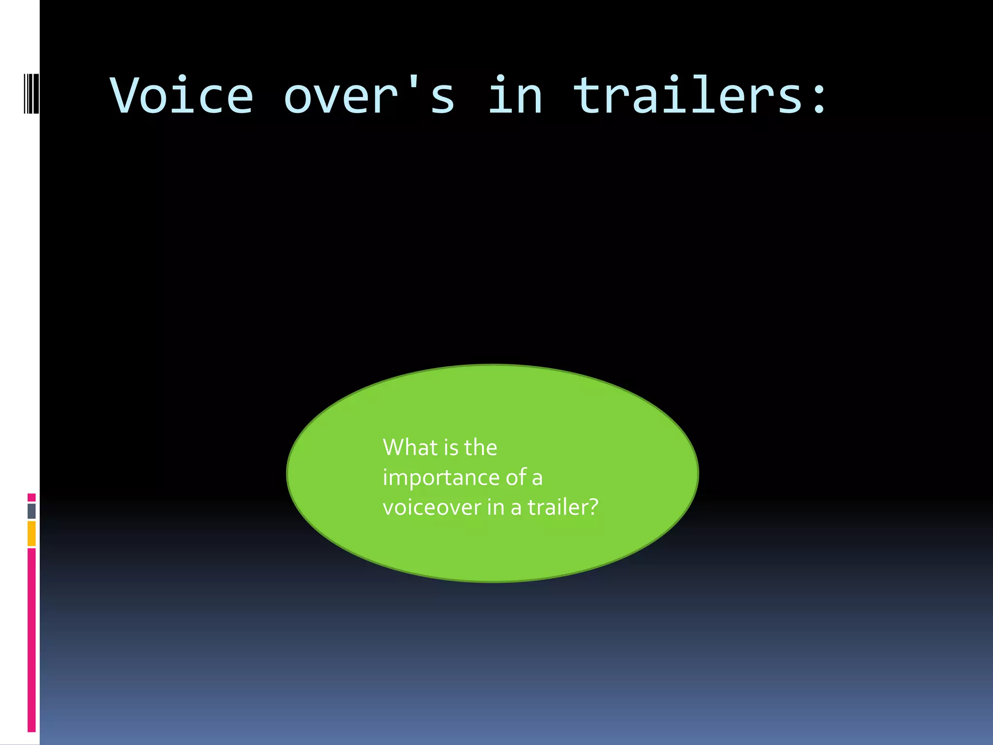 Voice over's in trailers:What is the importance of a voiceover in a trailer? 