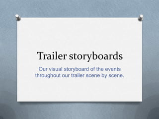 Trailer storyboards
Our visual storyboard of the events
throughout our trailer scene by scene.

 