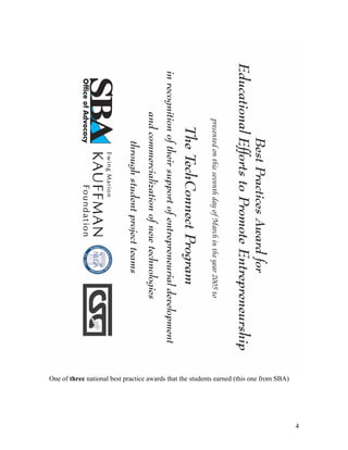 One of three national best practice awards that the students earned (this one from SBA)




                                                                                          4
 