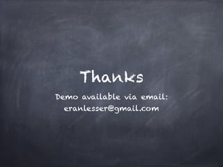 Thanks
Demo available via email:!
 eranlesser@gmail.com
 