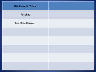 Hand Sewing Needle
Punches
Iron Head Hammer
 