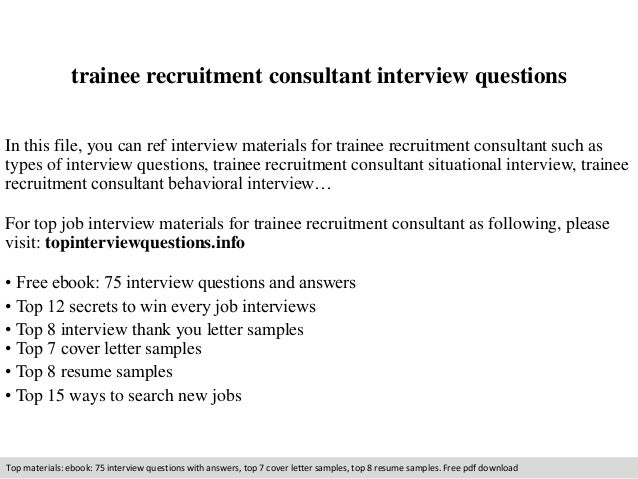 trainee recruitment consultant interview questions recruitment consultant cover letter samples
