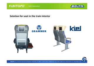 Solution for seat in the train interior




MOLPIR s.r.o., Hrachová 30, 821 05 Bratislava, SLOVAKIA, tel: 00421 2 4319 1218-9, info@molpir.com, www.molpir.com, www.funtoro.sk, shop.molpir.com
 