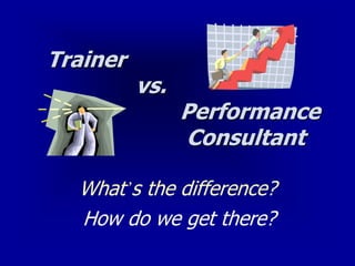 Trainer
          vs.
                Performance
                Consultant

  What’s the difference?
  How do we get there?
 