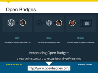Open Badges
http://www.openbadges.org/
 