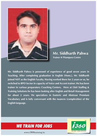I360 Trainer profile  Mr. Siddharth Pahwa