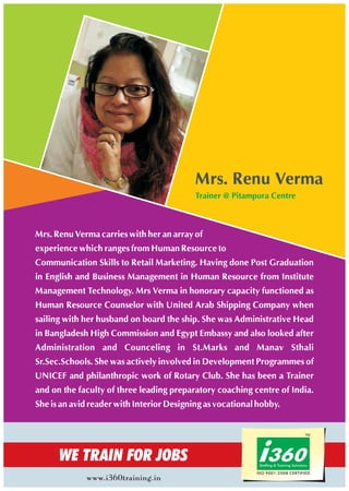 I360 Trainer profile Mrs. Renu Verma