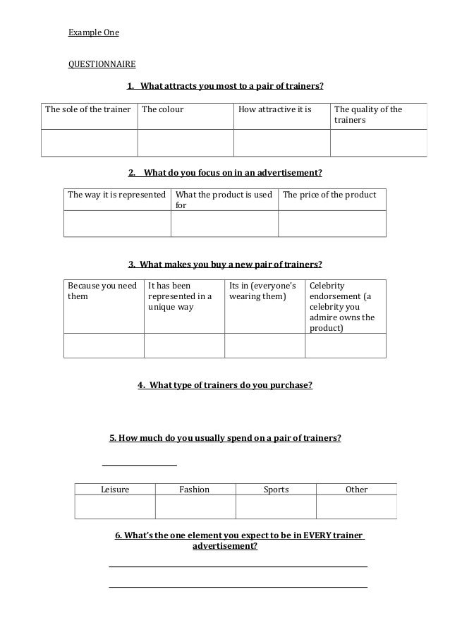 Trainers questionnaire examples