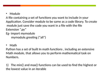 built-in math function in python || complete python... Industrial Training ppt On Python Programming language | PPTX