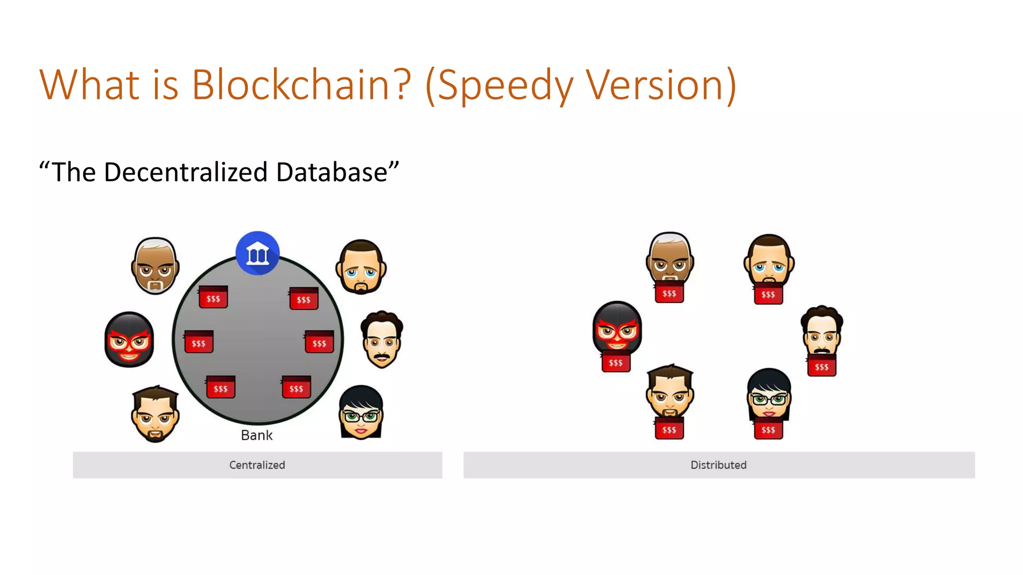 What is Blockchain? (Speedy Version)
“The Decentralized Database”
 